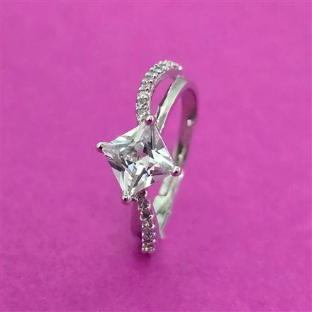 Cz Adjustable Ring With Rhodium 2 Tone Plating