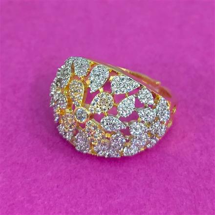Cz Adjustable Ring With Rhodium 2 Tone Plating