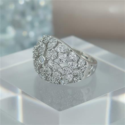Cz Adjustable Ring With Rhodium 2 Tone Plating