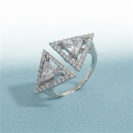 Cz Adjustable Ring With Rhodium 2 Tone Plating