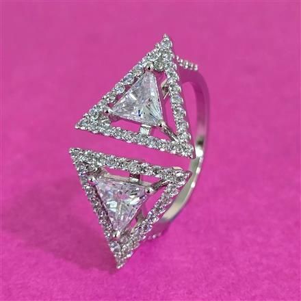 Cz Adjustable Ring With Rhodium 2 Tone Plating