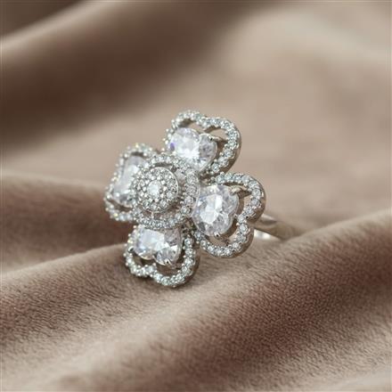 Cz Adjustable Ring With Rhodium 2 Tone Plating