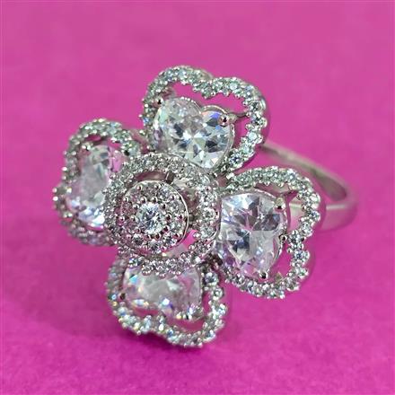 Cz Adjustable Ring With Rhodium 2 Tone Plating