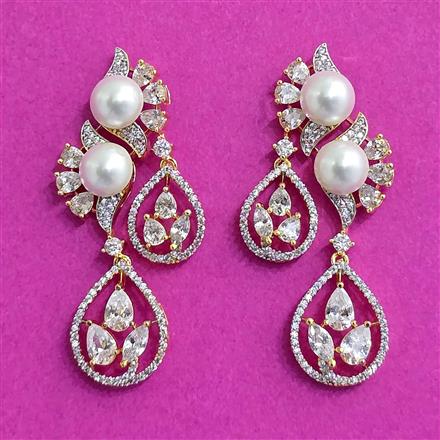 Cz Moti Earring With Rhodium 2 Tone Plating
