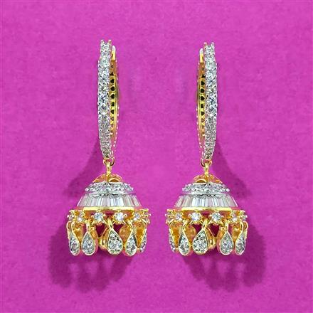 Cz Jhumki With Rhodium 2 Tone Plating