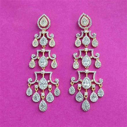 Cz Classic Earring With Rhodium 2 Tone Plating
