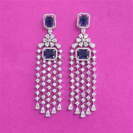 Cz Long Earring With Rhodium Plating