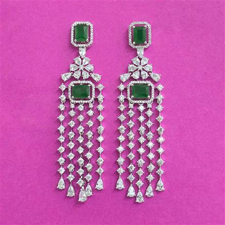 Cz Long Earring With Rhodium Plating