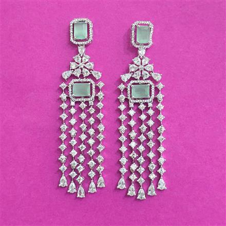 Cz Long Earring With Rhodium Plating