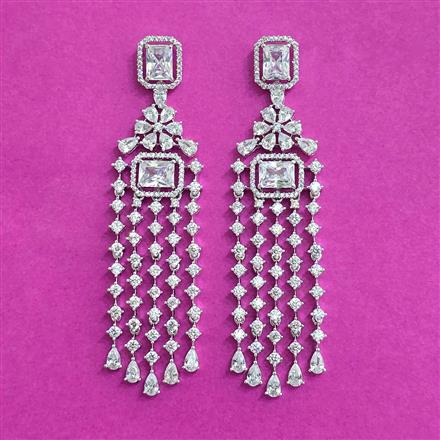 Cz Long Earring With Rhodium Plating