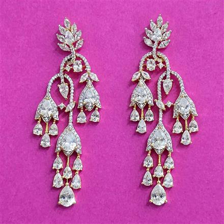 Cz Classic Earring With Rhodium 2 Tone Plating