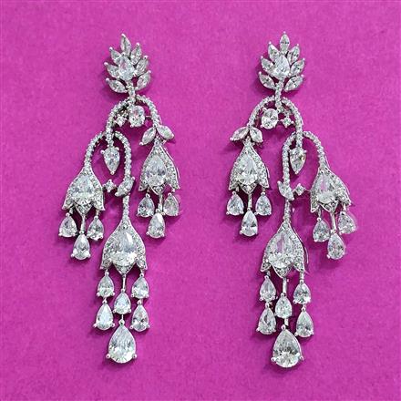 Cz Classic Earring With Rhodium 2 Tone Plating