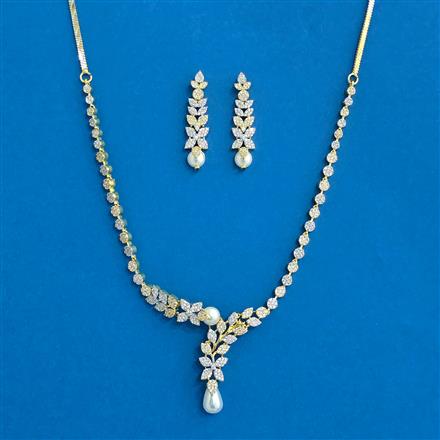 Cz Delicate Necklace With 2 Tone Rhodium Plating
