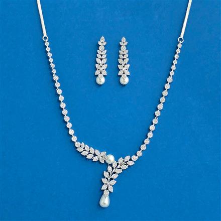 Cz Delicate Necklace With 2 Tone Rhodium Plating