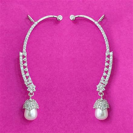 Cz Moti Earring With Rhodium 2 Tone Plating