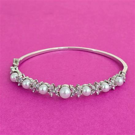 Cz Openable Kada With Rhodium 2 Tone Plating