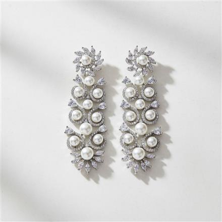 Cz Moti Earring With Rhodium 2 Tone Plating