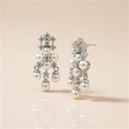 Cz Moti Earring With Rhodium 2 Tone Plating