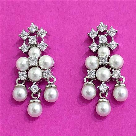 Cz Moti Earring With Rhodium 2 Tone Plating