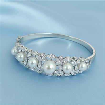 Cz Openable Kada With Rhodium 2 Tone Plating