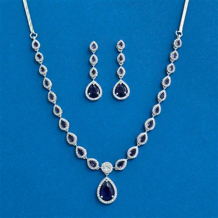 American Diamond Delicate Necklace Set With Rhodium Plating