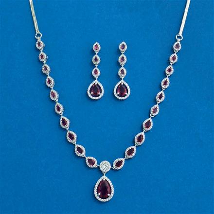 American Diamond Delicate Necklace Set With Rhodium Plating