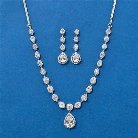 American Diamond Delicate Necklace Set With Rhodium Plating