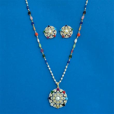 Cz Moti Pendant Set With 2 Tone Plating