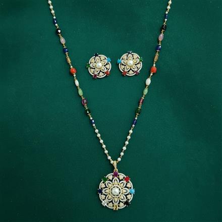 Cz Moti Pendant Set With 2 Tone Plating