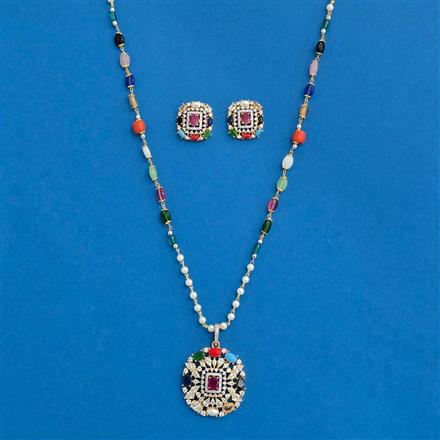 Cz Moti Pendant Set With 2 Tone Plating