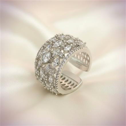 Cz Adjustable Ring With 2 Tone Rhodium Plating