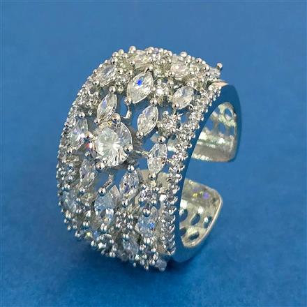 Cz Adjustable Ring With 2 Tone Rhodium Plating