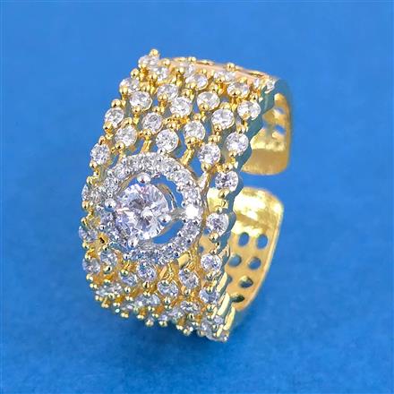 Cz Adjustable Ring With 2 Tone Rhodium Plating