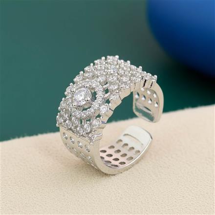 Cz Adjustable Ring With 2 Tone Rhodium Plating