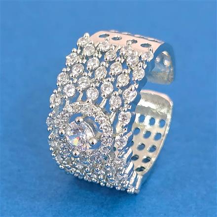 Cz Adjustable Ring With 2 Tone Rhodium Plating