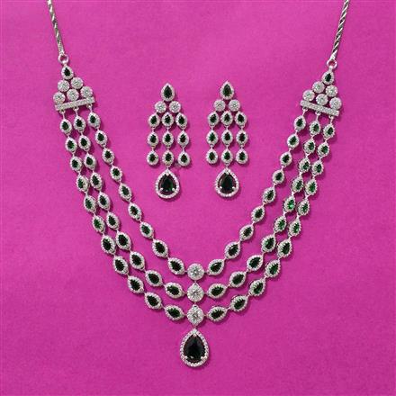 Cubic Zirconia Classic Necklace Set With Rhodium Plating