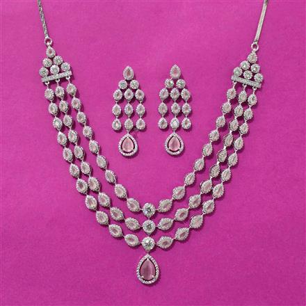 Cubic Zirconia Classic Necklace Set With Rhodium Plating