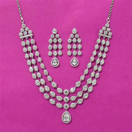 Cubic Zirconia Classic Necklace Set With Rhodium Plating