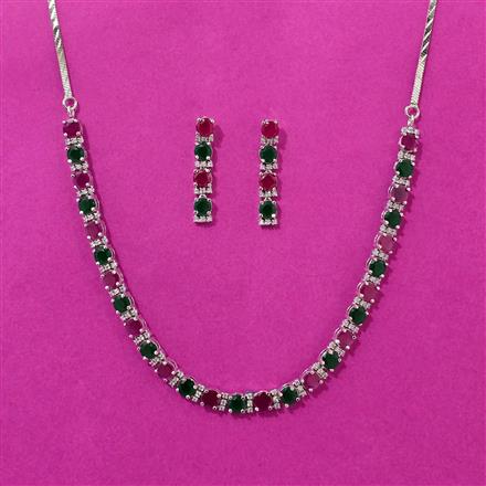 Cubic Zirconia Delicate Necklace Set With Rhodium Plating
