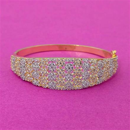 Cubic Zirconia Openable Kada With Rhodium 2 Tone Plating