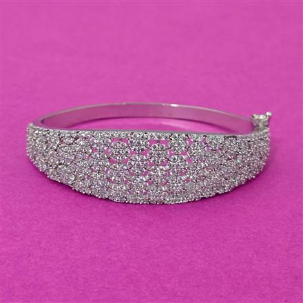 Cubic Zirconia Openable Kada With Rhodium 2 Tone Plating