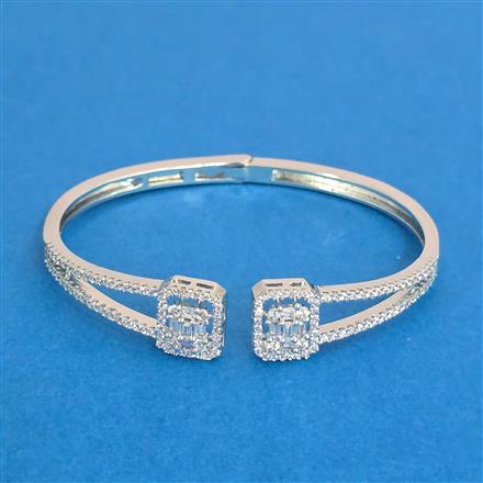 Cubic Zirconia Delicate Kada With Rhodium 2 Tone Plating