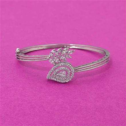 Cubic Zirconia Classic Kada With Rhodium 2 Tone Plating