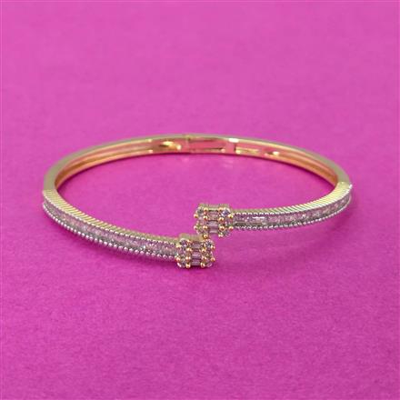Cubic Zirconia Delicate Kada With Rhodium 2 Tone Plating