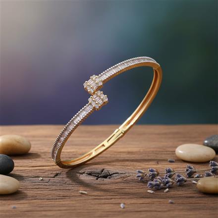 Cubic Zirconia Delicate Kada With Rhodium 2 Tone Plating