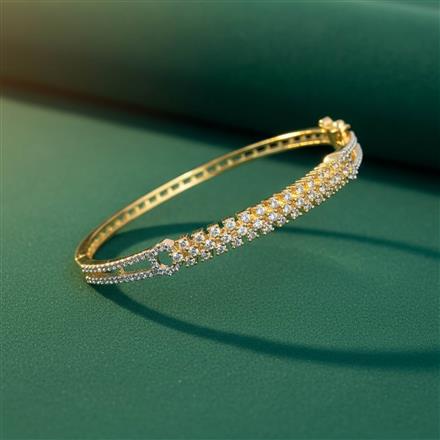 Cubic Zirconia Openable Kada With Rhodium 2 Tone Plating