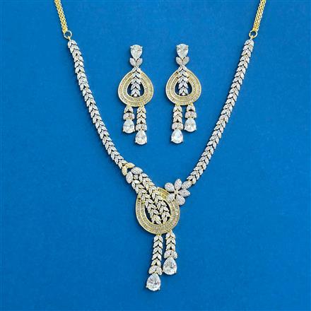 Cubic Zirconia Classic Necklace Set With Rhodium 2 Tone Plating