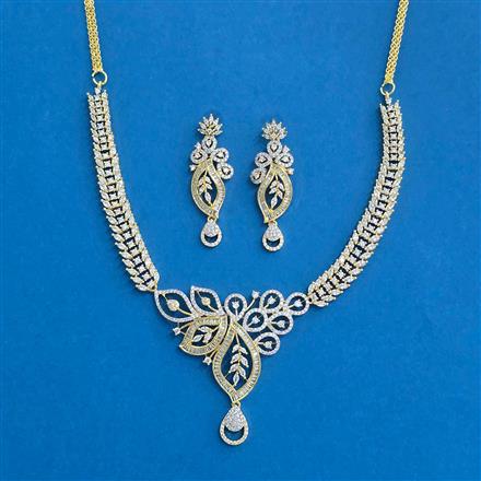 Cubic Zirconia Classic Necklace Set With Rhodium 2 Tone Plating
