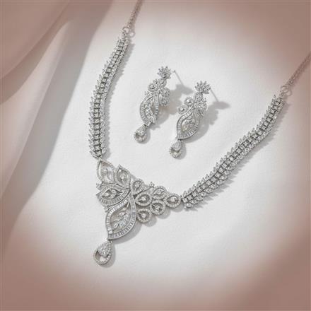 Cubic Zirconia Classic Necklace Set With Rhodium 2 Tone Plating