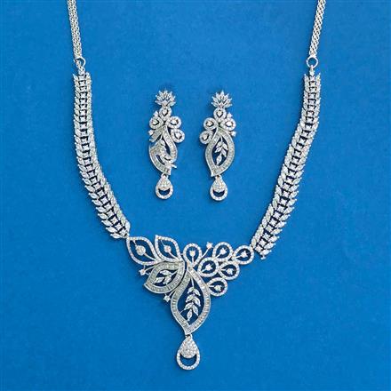 Cubic Zirconia Classic Necklace Set With Rhodium 2 Tone Plating
